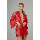 Christine Lace Kimono Graceful Red - Elegant Sheer Robe with Belt — Фото 1