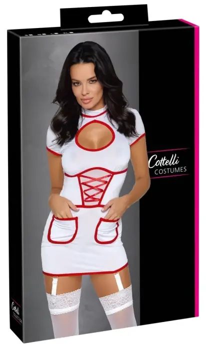Cottelli Costumes Nurse M платье с подвязками – белое с красным – L/XL