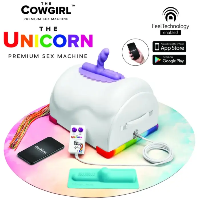 The Cowgirl Unicorn Premium секс-машина с радужным хвостом и 2 насадками