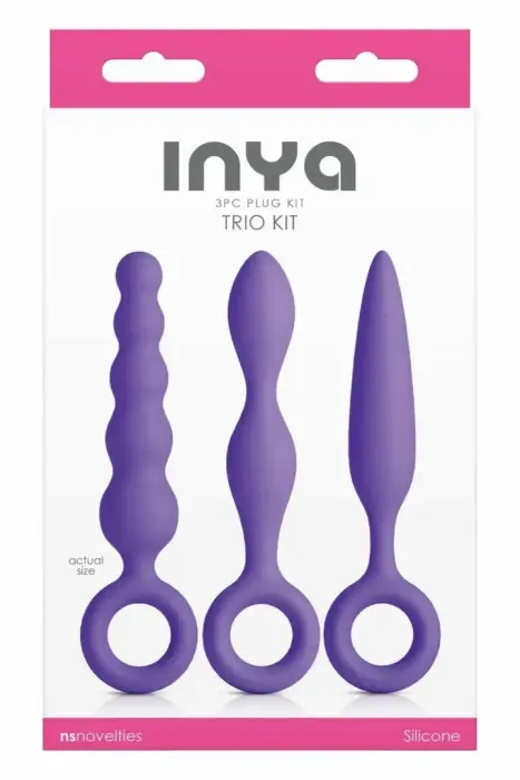 INYA Trio Kit Purple – 3 silikona anālo aizbāžņu komplekts ar pirkstu gredzeniem – violets