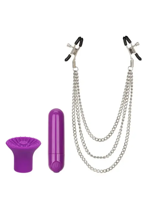 Passion Collection vibratora un krūtsgalu skavu komplekts – violets