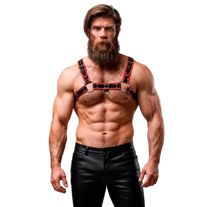 Fetish Submissive Attitude Men's Chest Harness – Black/Red – One Size