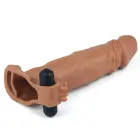 Add 2" Pleasure X Tender Vibrating Penis Sleeve – vibrējošs TPE penisa paplašinātāja uzmava – Krāsa: Brūna — Foto 3