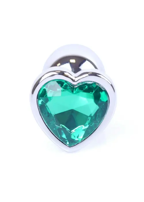 Plug-Jewellery серебряный анальный плаг в форме сердца – 7 cm (2.8″) – зеленый