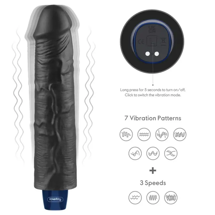 REAL SOFTEE uzlādējams vibrējošs dildo – 24 cm (9.5″) – Melns Foto 3