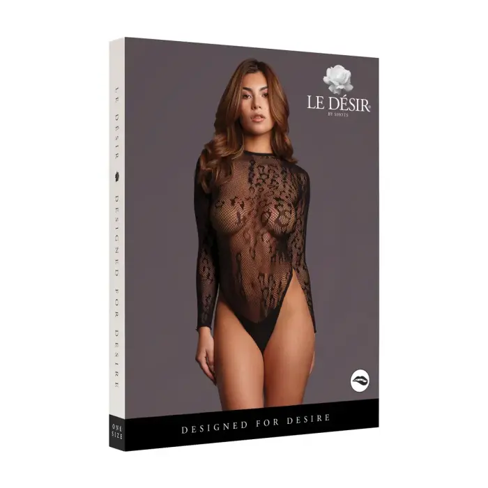 Roxy Sexy Leopard Mesh Crotchless Bodysuit – Black – One Size