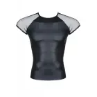Men's Wet Look T-Shirt with Mesh Sleeves – Black – L — Photo 2