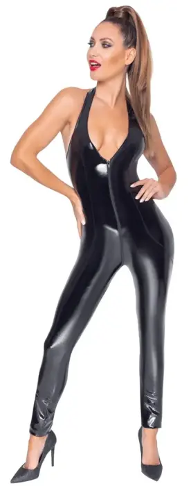 Black Level Vinyl Catsuit with Halterneck and 2-Way Zip – Black – S Photo