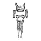 Сетчатый кроп-топ, пояс для чулок с чулками и перчатки – чёрный – One Size — Фото 7