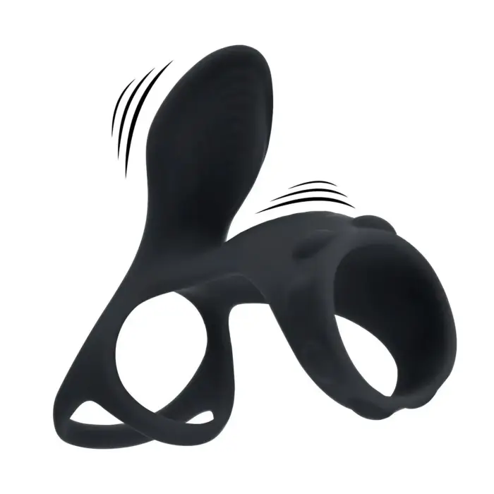 Vibrating Silicone Cock and Ball Ring with Shaft Loop – Black