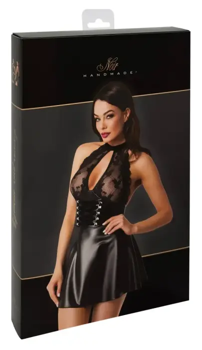 Noir Orgia Exclusive мини-платье с бретелями на шее и шнуровкой – чёрное – M