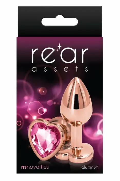 REAR ASSETS Rose Gold Heart S Pink – kompakts alumīnija aksesuārs ar sirsniņas formas dārgakmeni – rozā – mazs