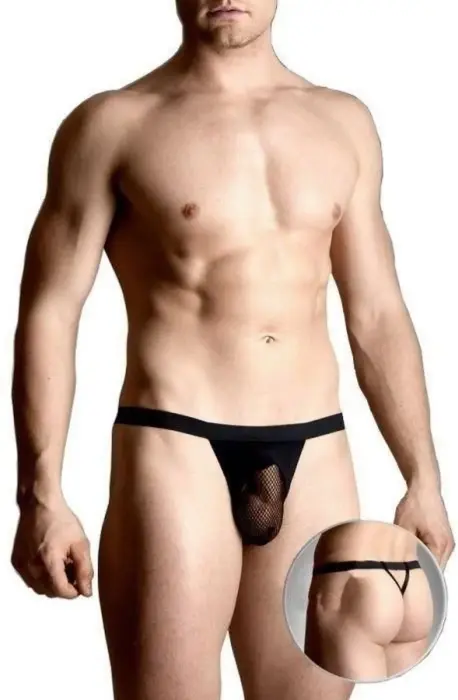 Men's Thong with Mesh – Black – XL