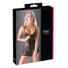 Cottelli LINGERIE кружевное платье с цветочным узором и полосками wet look – чёрное – M — Фото 1