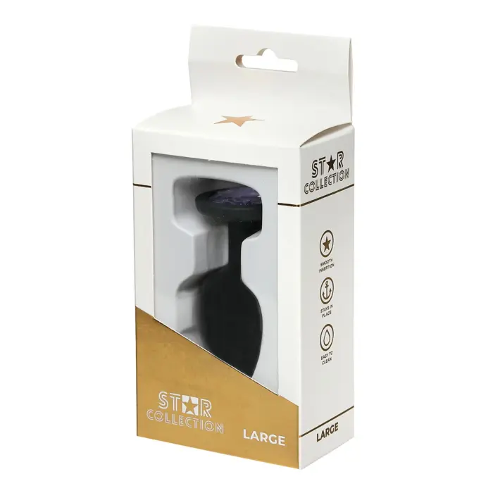 Star Collection Black Anal Plug with Purple Stone – L