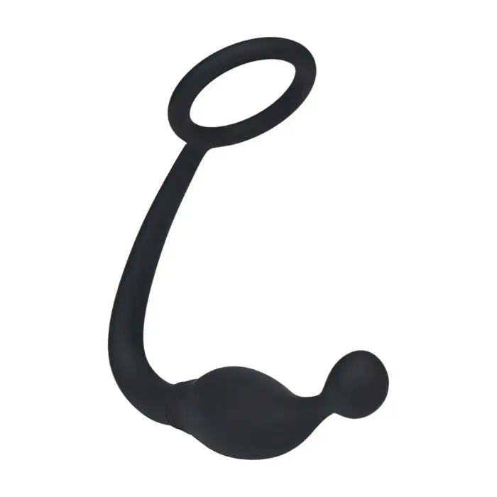 Silikona erekcijas gredzens ar prostatas stimulatoru – S – melns Foto 4