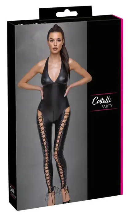 Cottelli PARTY Jumpsuit Black Matte Lacing – M