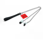Red Leather Clamps with Chain and Leash Black/Silver 55cm — Photo 2