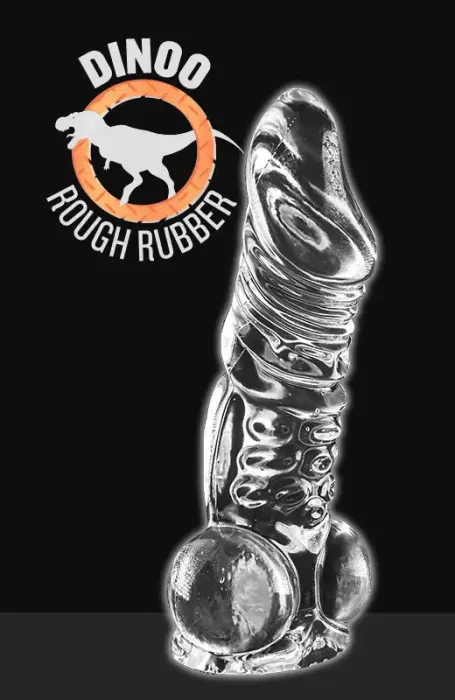 Rinchenia rievots divpusējs dildo ar sēkliniekiem – 20–23 cm – Caurspīdīgs