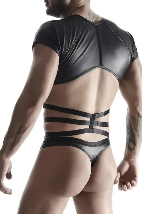 Vyriškas wetlook komplektas: T-shirt su dekoratyvine gumyte, stringai su dekoratyvine juostele - XXL Photo