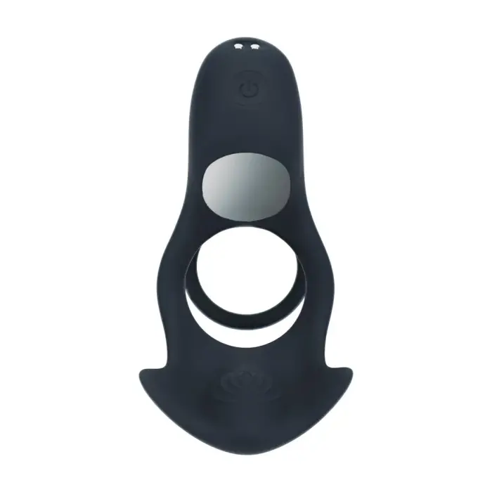 Вибрирующее силиконовое кольцо для члена с тройным мотором – черный Фото num