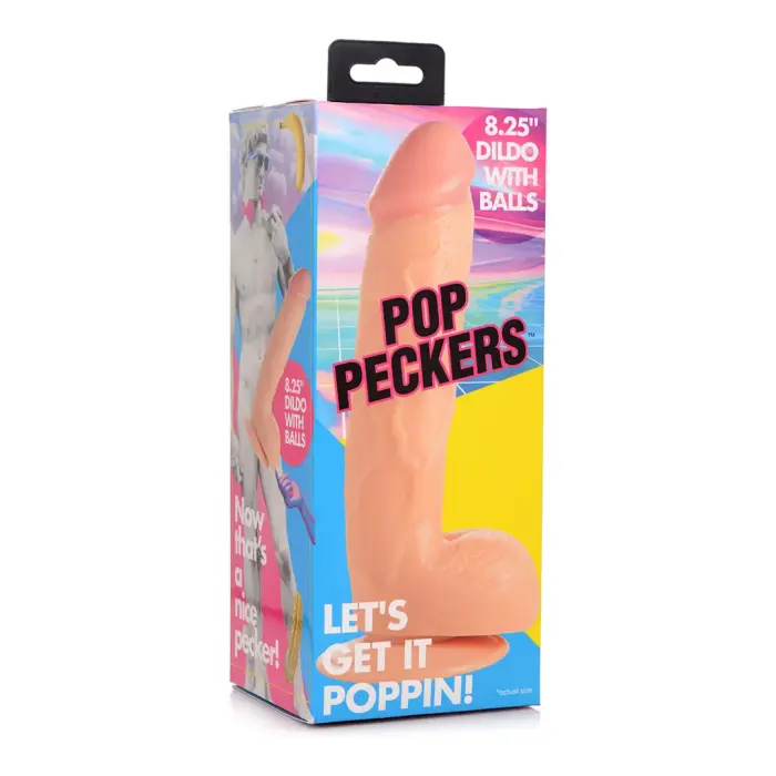 POP reālistisks dildo ar sēkliniekiem un piesūcekni – 21 cm (8.25″) – daudzkrāsains