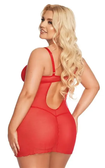 Aldona sarkans babydoll naktskrekls ar mežģīnēm un lencītēm – 2XL