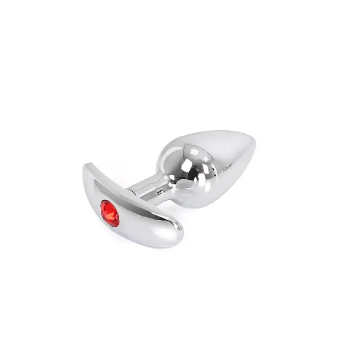 Aluminium Handle Anal Plug with Red Gem – 7 cm – Red