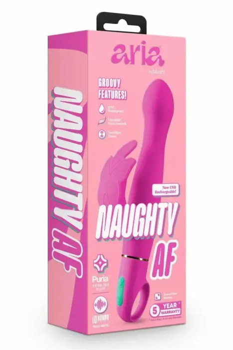 ARIA Naughty AF 2.0 Rechargeable Dual Motor Rabbit Vibrator, Plum, 20.3 cm