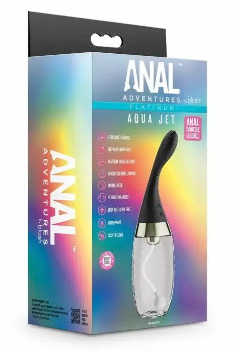 Anal Adventures Platinum Aqua Jet – anālās higiēnas mazgāšanas sistēma, 3 ātrumi – melna – 26,7 cm