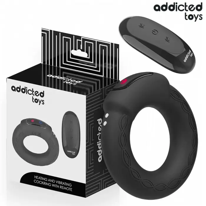 Addicted Toys Heating Effect Vibrating Silicone Ring with Remote, Black