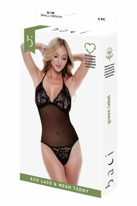 Baci Eco кружевное и сетчатое боди – чёрное – M/L