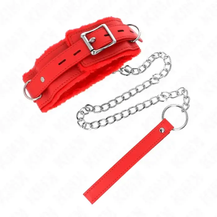 KINK Adjustable Faux Leather Collar with Leash – Red