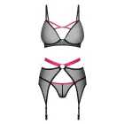 Obsessive Novenes 3-daļīgs apakšveļas komplekts – melns/rozā – XS/S — Foto 3