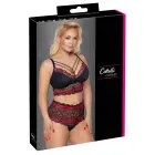 Cottelli CURVES melns/sarkans bezstīpiņu mežģīņu komplekts – XL – ziedu dizains — Foto 1