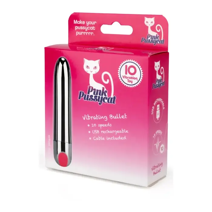 Pink Pussycat Rechargeable Silver Bullet Vibrator – 10 cm (4″)