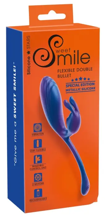 Sweet Smile Металлический гибкий двойной вибратор-пуля с Vibro-Bunny – 22.5 cm (8.9″) – разноцветный