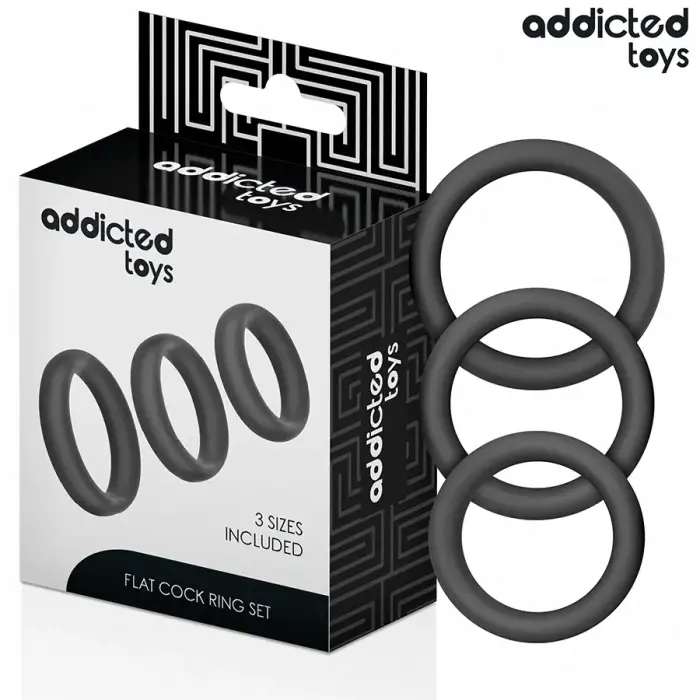 Addicted Toys plokščių silikoninių palaikomųjų žiedų rinkinys – 3 dydžiai – Juodas