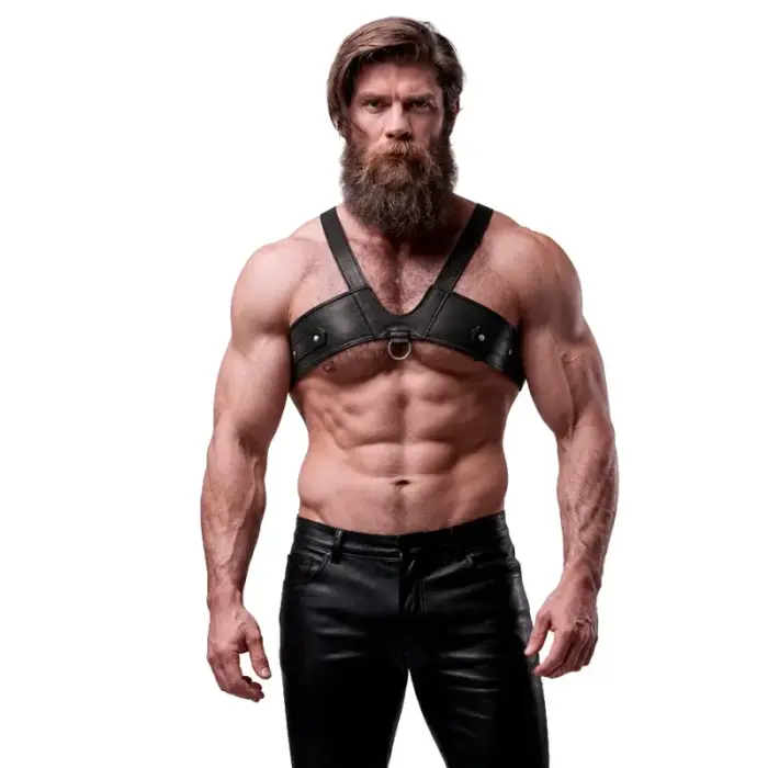 Fetish Submissive Attitude Men's Brigade Eco-Leather Adjustable Chest Harness – Black – One size