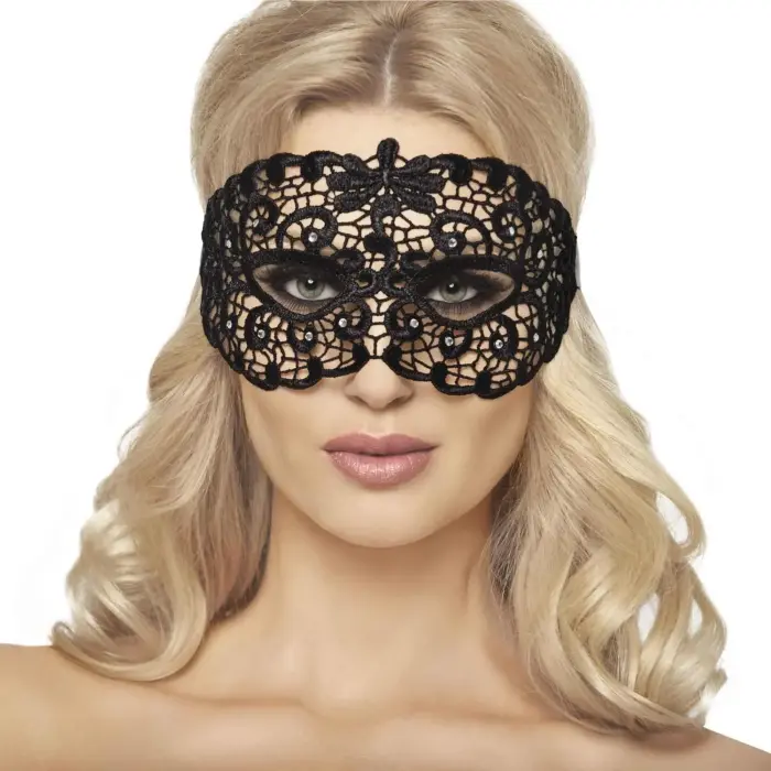 Melna mežģīņu acu maska ar rhinestones – One Size