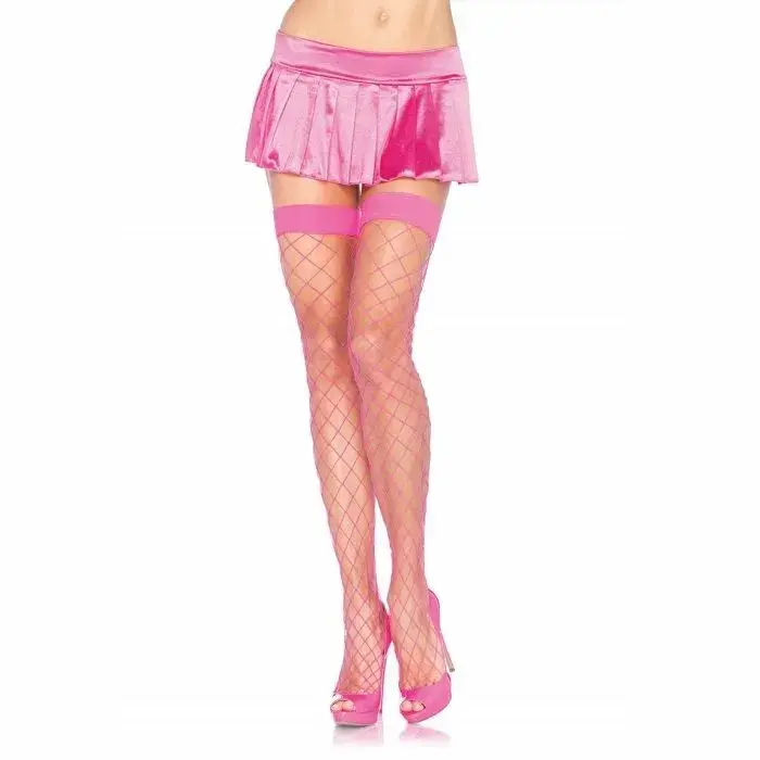 Leg Avenue Neon Pink Wide Fishnet Knee Highs – One Size