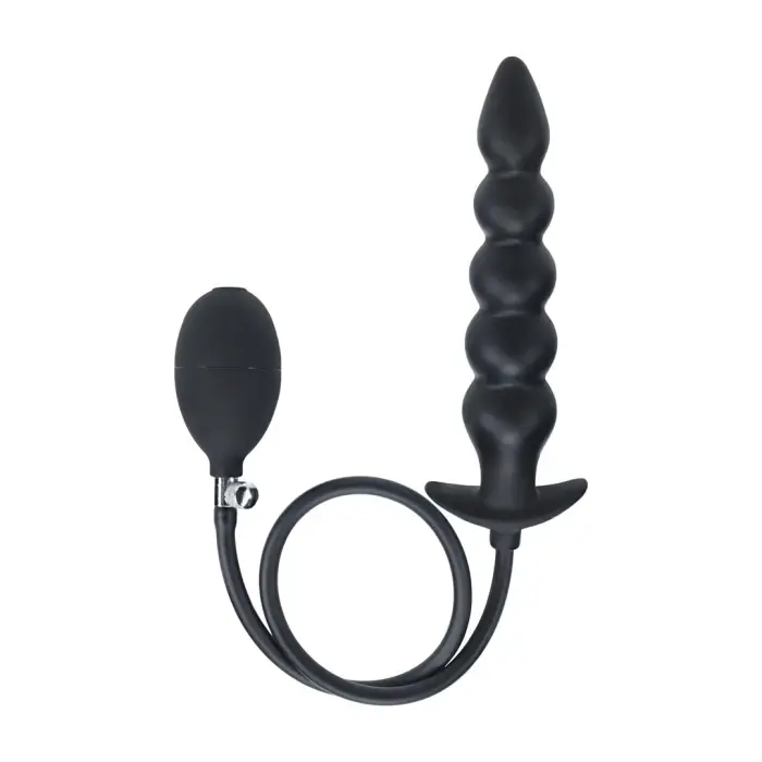 Beaded Inflatable Silicone Anal Plug - Black Photo