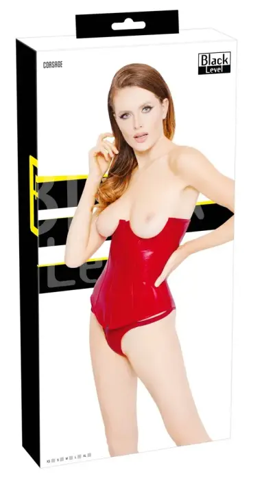 Black Level Red Vinyl Corset with Open Cups and String – S