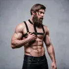 Fetish Submissive Attitude Adjustable Vegan Leather Chest Harness for Men – Black – One Size — Photo 6