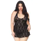 Plus size mežģīņu kleita ar ziedu rakstu un kakla siksniņām – melna – Plus size — Foto 1