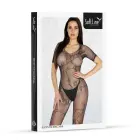 Mesh Bodysuit with Floral Pattern and Open Crotch – Black – One Size — Photo 3