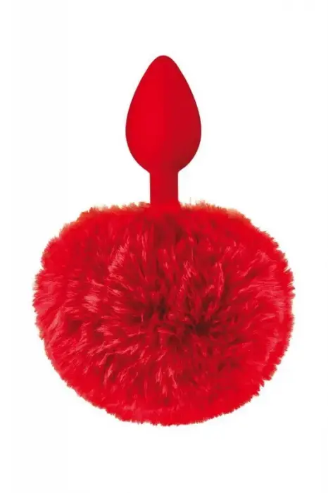 Raudonas analinis kištukas su kailio pomponu – 12 cm (4.7″)
