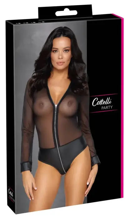 Cottelli PARTY Long Sleeve Mesh Bodysuit – Black – XL