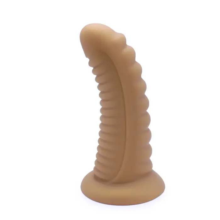 Ребристый XL блестящий телесный дилдо с присоской – 30 cm (12″)