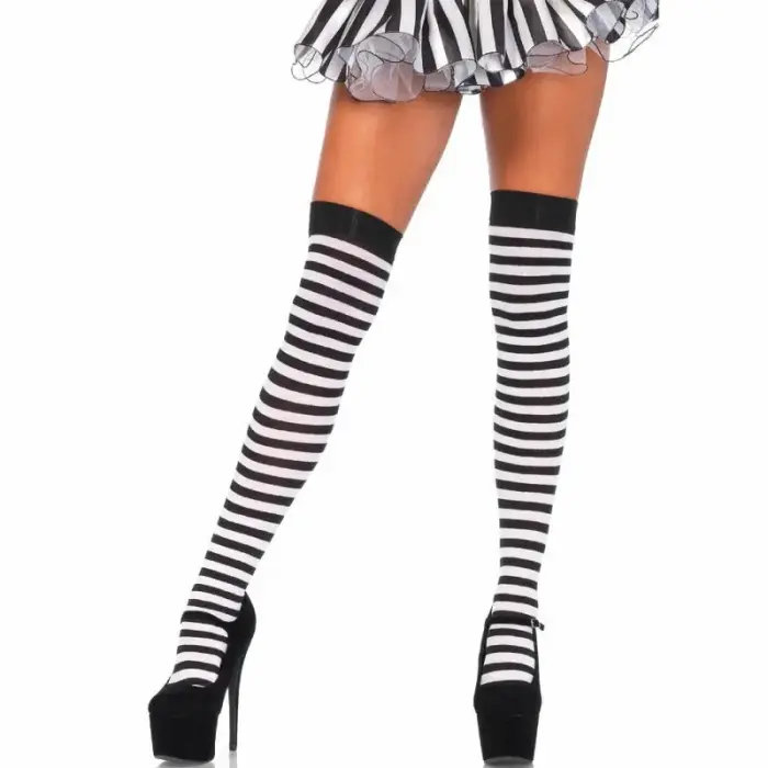 Leg Avenue Black/White Striped High Socks – One Size